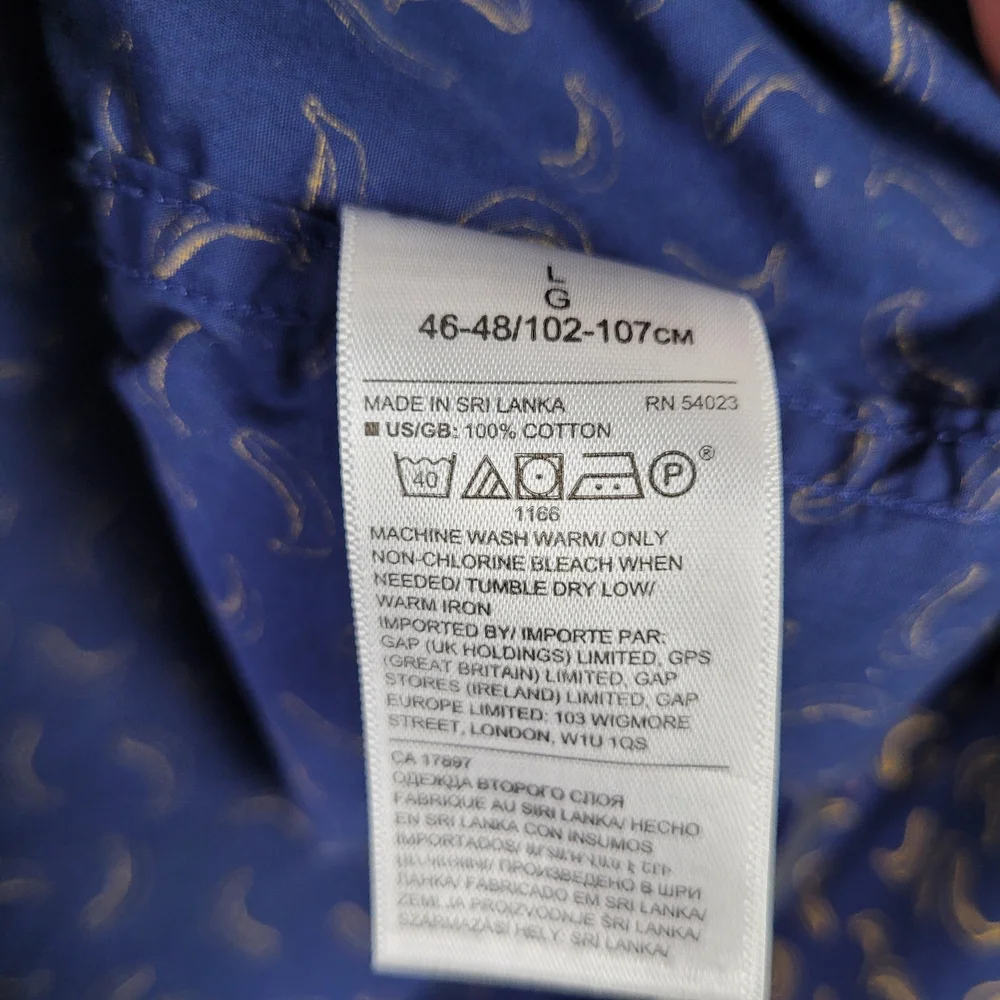 Banana Republic Mens L Luxe Poplin‎ Slim Fit Fruit Graphic Shirt Preppy Casual